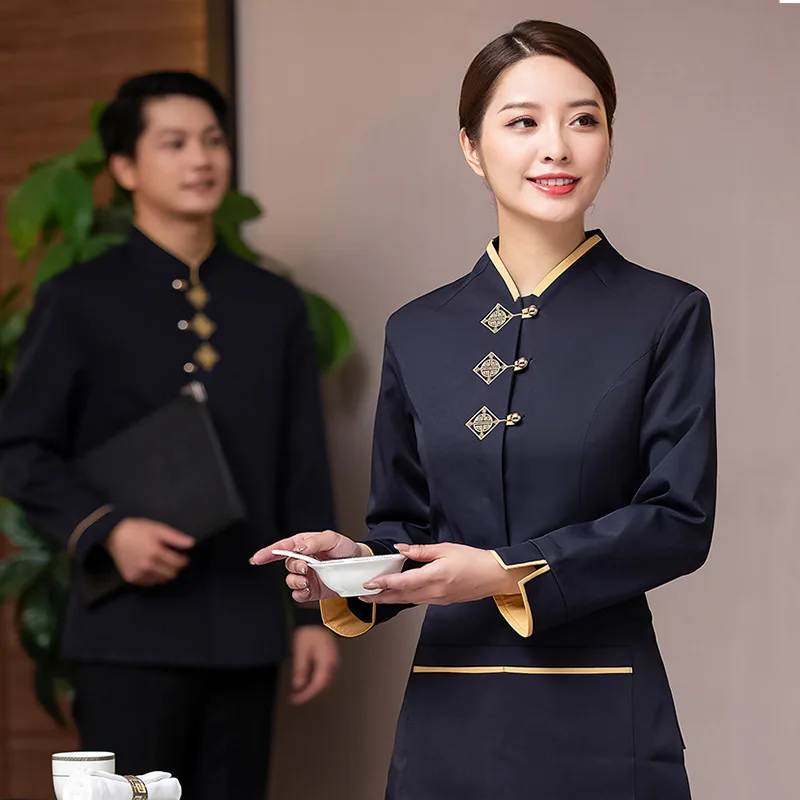 Long sleeve chinese restaurant catering coat coffee shop restaurant waiter uniform