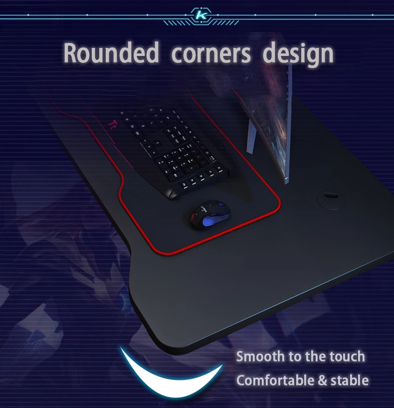 Hot Sale Pc Modern Furniture K Shaped Computer Black Gaming Desk With Cup Holder & Headphones Hook