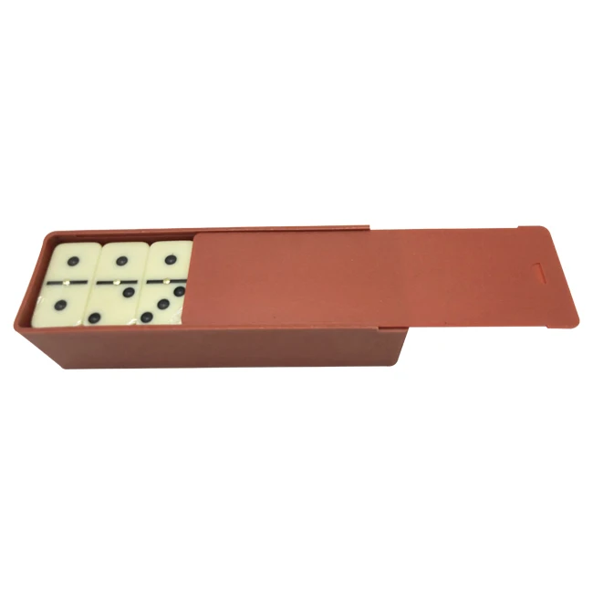 Customized Ivory Melamine Double Six Domino Set With Black Dots Tournament Dominoes in Blank Plastic Box PVC case
