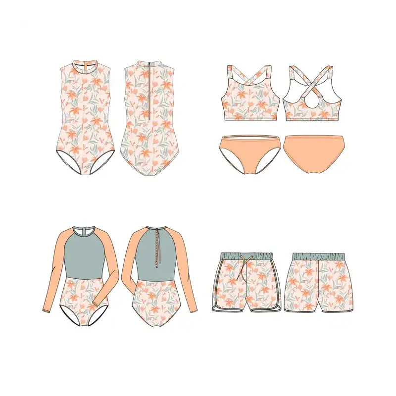 New Trends Sustainable 4 Way Stretch Kids Swimsuit Quick Dry Two Pieces Girls Swimwear Floral Print Bikini Set For Kids Girls