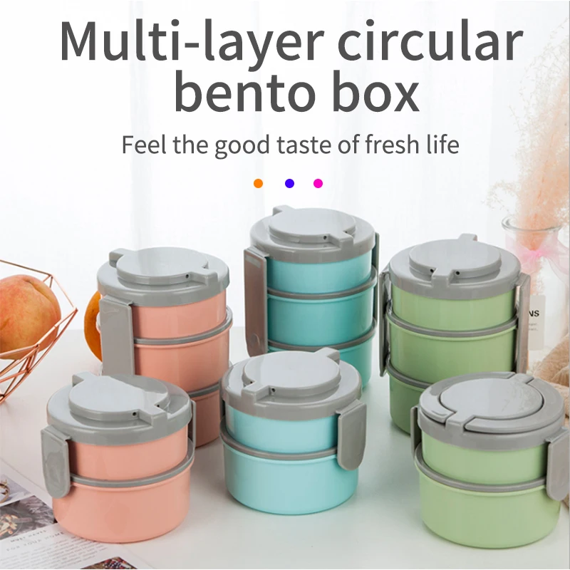 Amazon best selling plastic 3 layers food containers round bento lunch box for school