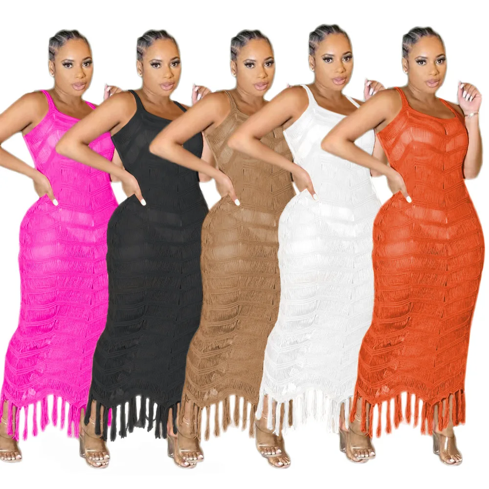JL819 Fashion Women Summer Casual Dresses Knitting Beach Dress Women Elegant Long Summer Dress