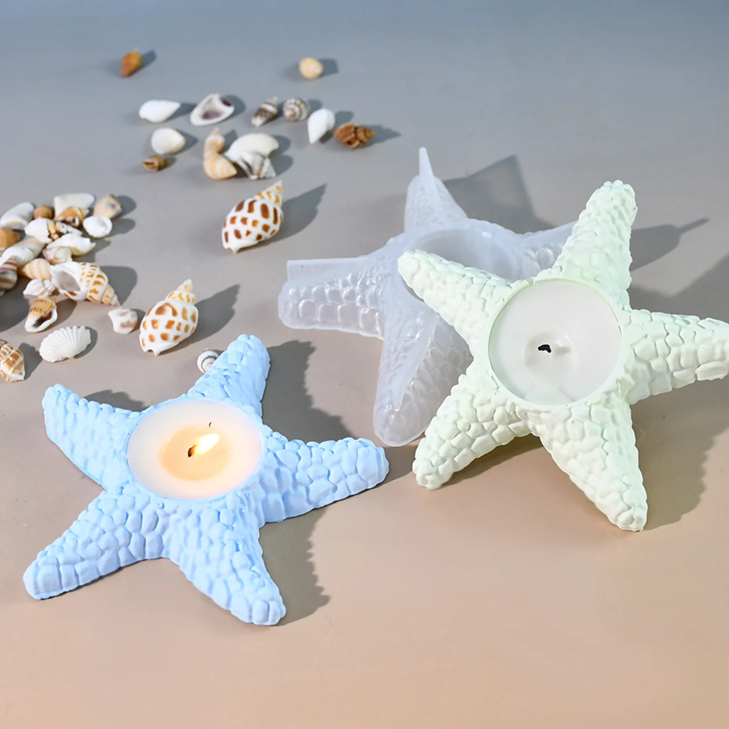 CARATTE 3D Starfish Candle Holder Silicone Mold Ocean Style Resin Plaster Gypsum Candlestick Mould