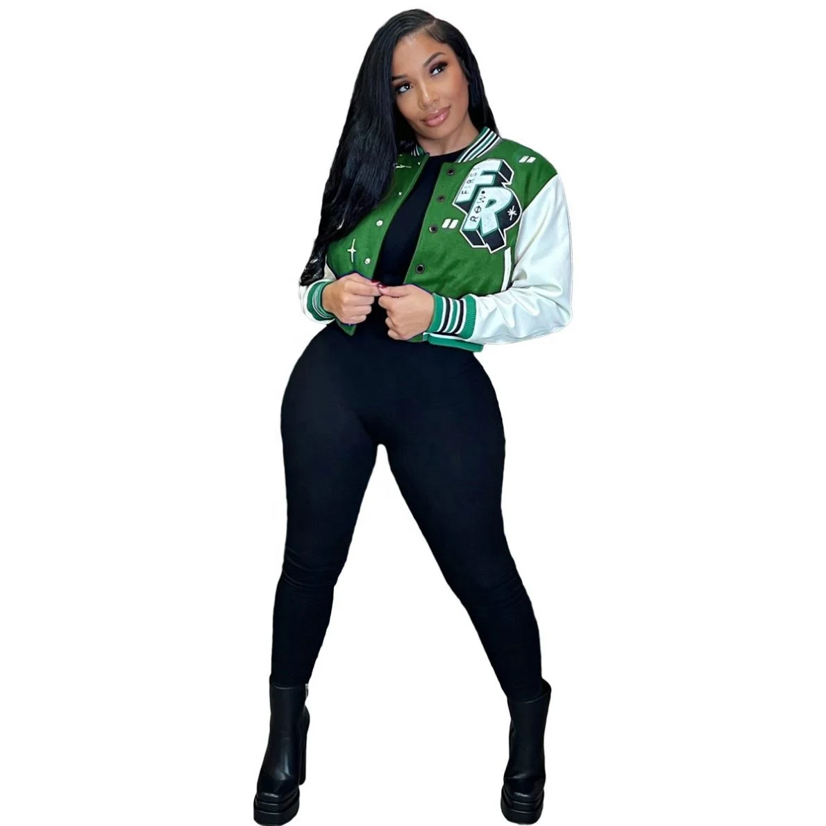 KC 2022 Women Fall Outfits Outdoor Jacket Long Sleeve Jersey Patchwork Streetwear Clothes Winter Letterman Plain Baseball Jacket