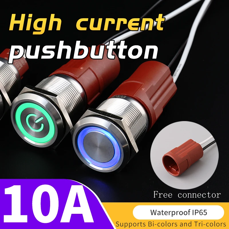 6v 48v switch multicolor led waterproof ip65 5 pin stainless steel 22 mm start and stop pushbuttons