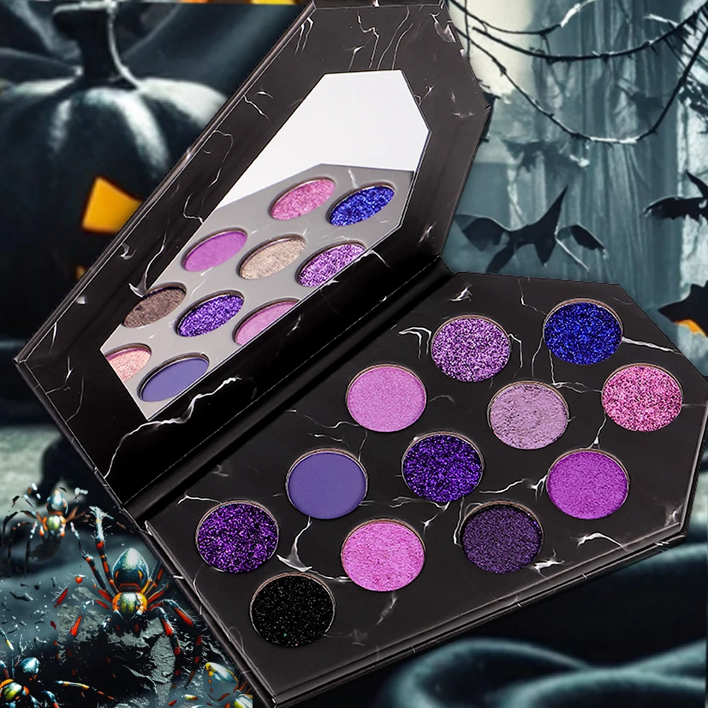 Custom Logo 12 Color Halloween Coffin Palette Cosmetics Eye Shadow Palette Vegan High Pigment Halloween Eyeshadow Palette