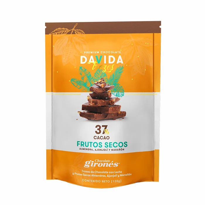 DAVIDA Premium Indulgent Semisweet Smooth Milk Chocolate Barks 37% Cocoa with Nuts Colombian Ingredients Premium Colombian Cocoa