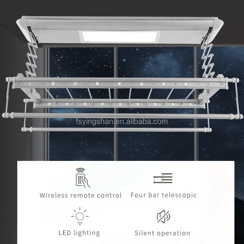 Automatic Lifting Aluminum Smart Clothes Drying Rack Indoor Balcony Use Ceiling Hung Electrical Style Cleaning Bathroom Outdoor
