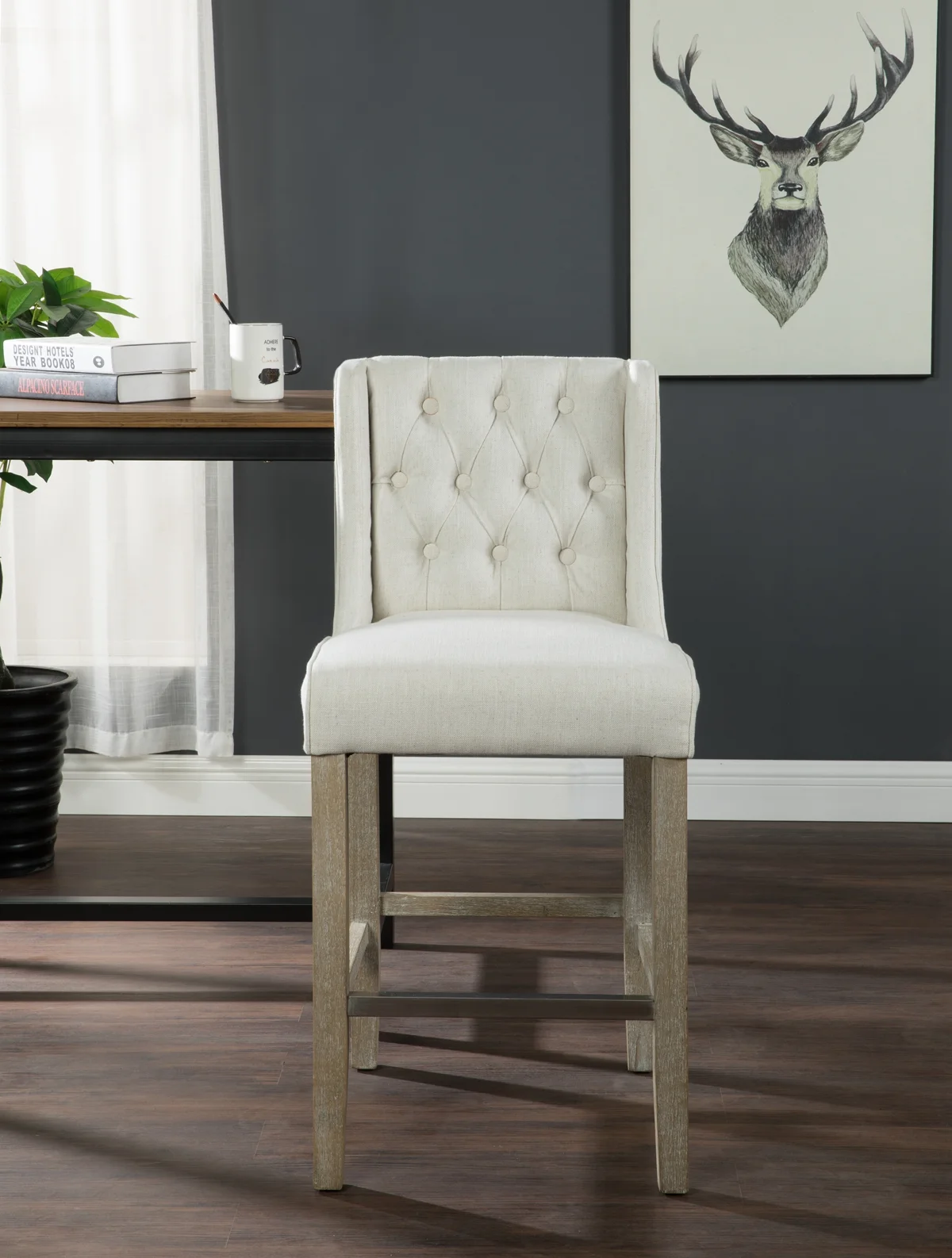 Wood Frame High Density Foam Filling Tufted Button Bar Chairs Counter stool