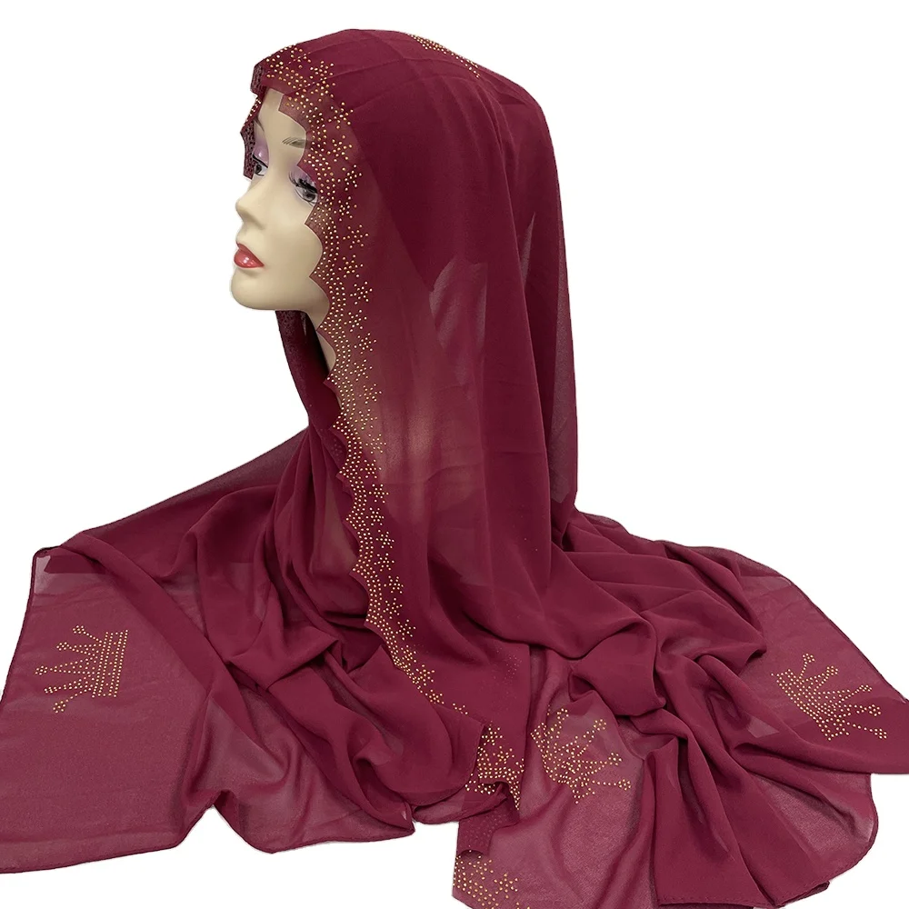 MS-2124 Wholesale Muslim Tudung Women Shawl Diamond Chiffon Premium Hijab Scarf Chiffon Scarf Hijab