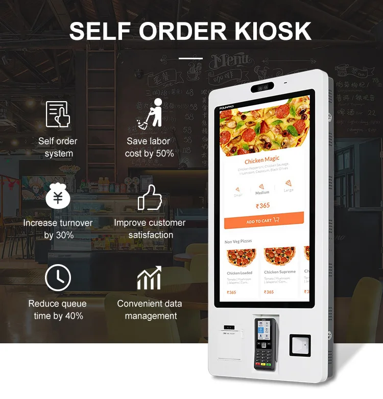 Retail touch screen desktop android window restaurant tablet ordering self service payment kiosk