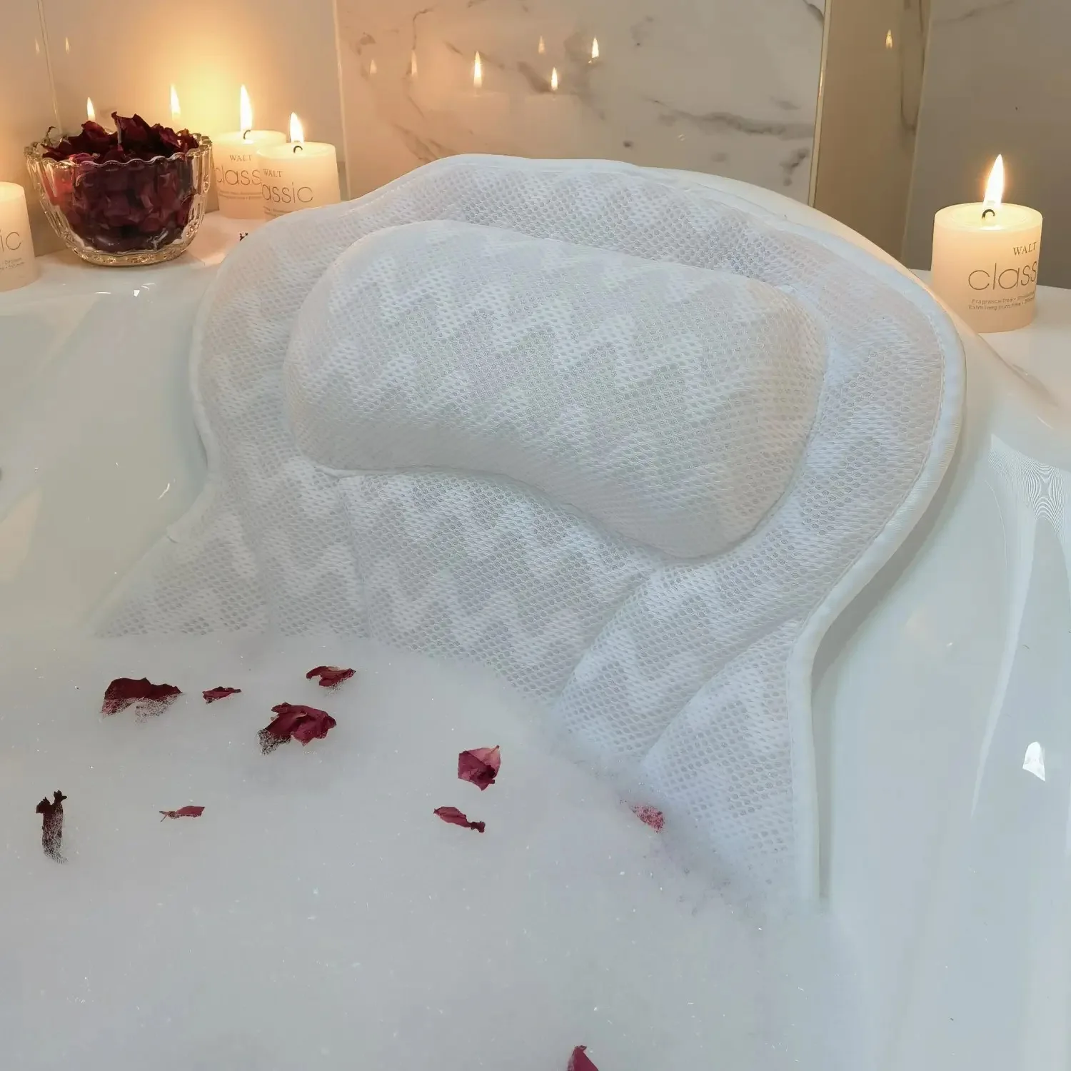 3D Mesh Luxury Bath Pillow Bathtub Spa Pillow Headrest for tub with 2 Thickened Paddings Soft Bath Tub Pillow for Neck