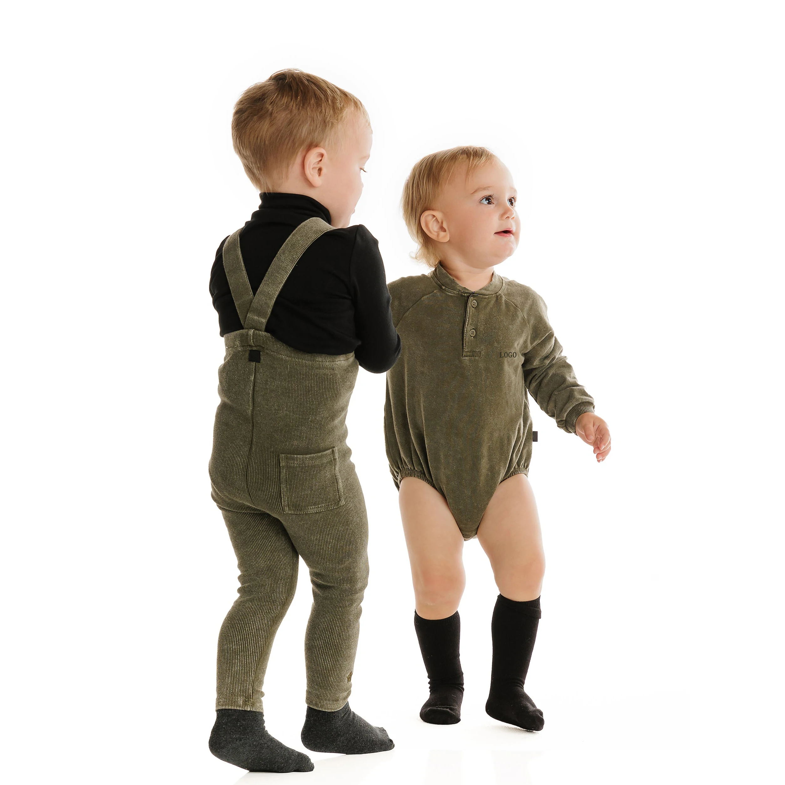 Private Logo Winter Knitwear Baby Jumpsuit Overalls Baby Bubble Rompers Acid Wash Jumpsuit Long Sleeve Sweatshirt Bodysuit