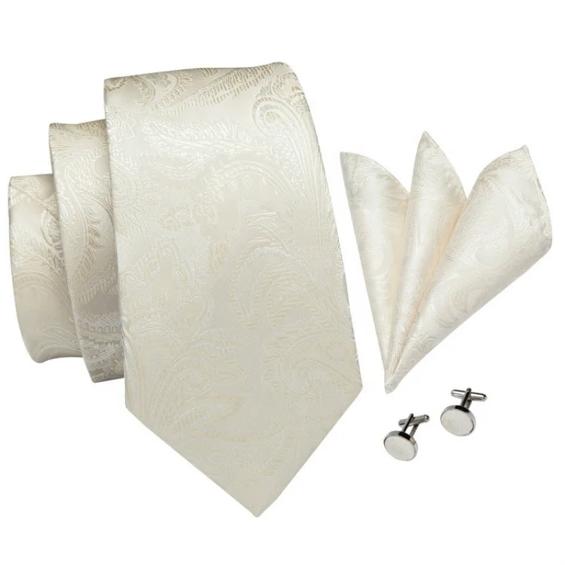 Wholesale Custom Design Men Ties Classic Printed White Flowers Paisley Silk Tie Neckties Handkerchief Set