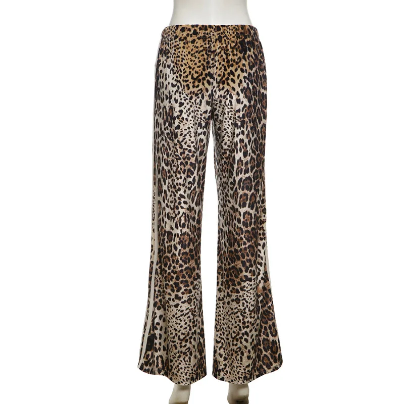 FS15132D autumn 2024 leopard pants women loose stripes wide leg trousers