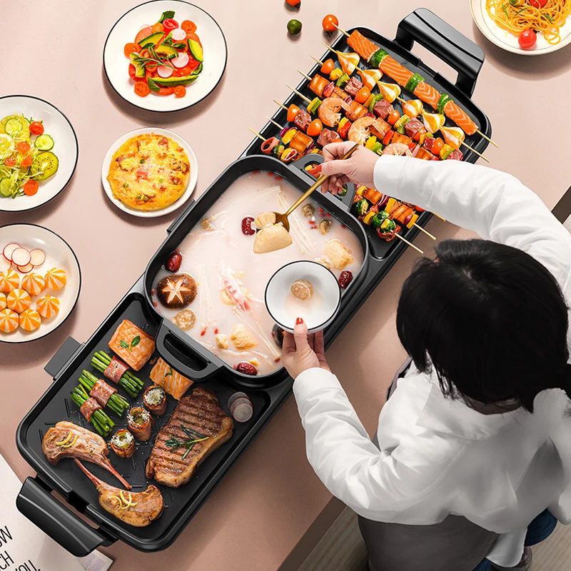 2IN 1Multi-function Electric Grill Frying Pan Electric BBQ Grill 220V Non-stick Grill Plates with Temperature Control