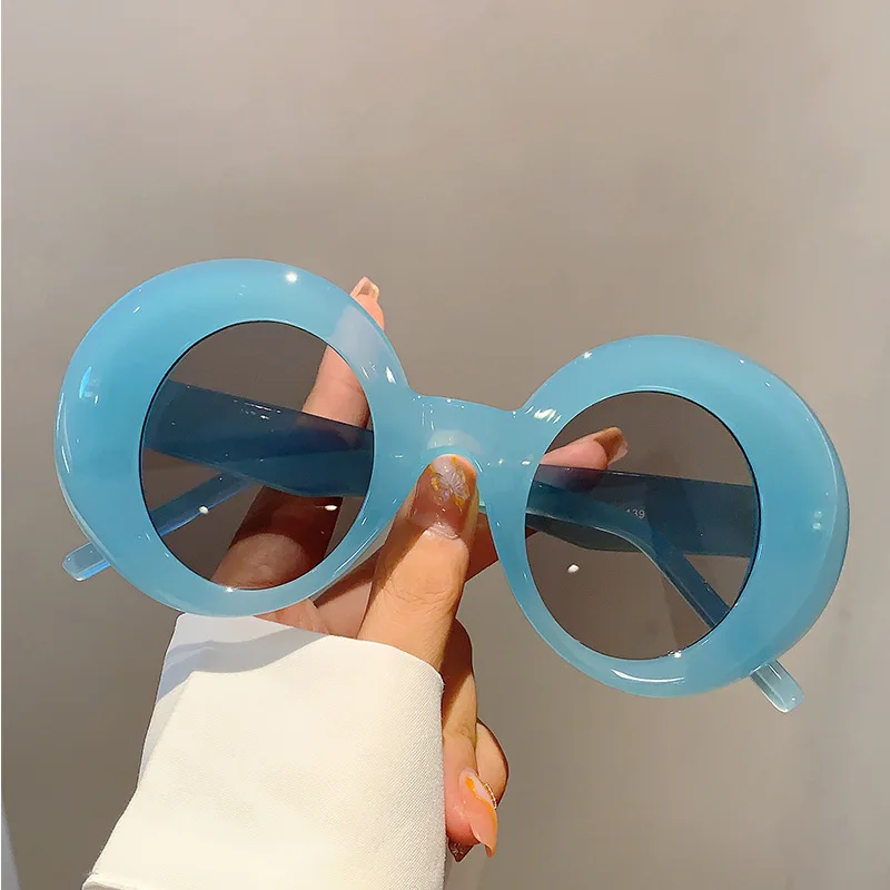 1991 Vintage Round Oversized Blue Gradient Sunglasses For Women 2023 New Fashion Brand Large Oval Sun Glasses Female