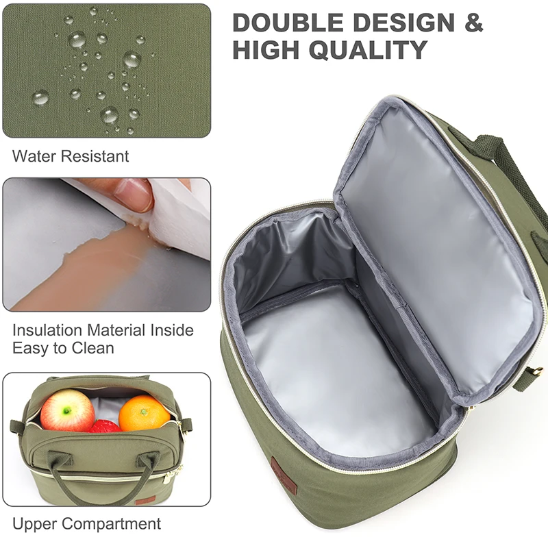 Custom Friendly Recycled Insulated Thermal Office Adult Ice Bags Food Cooler Handbag Waxed Canvas Lunch Bags