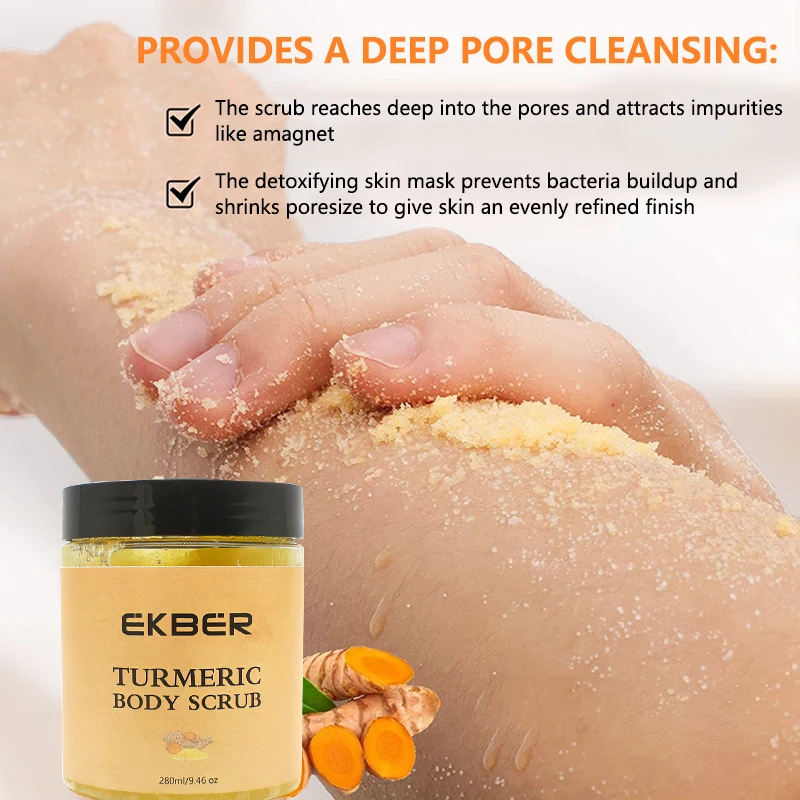 EKBER Private Label Natural Turmeric Vitamin C Exfoliating Hand Body Scrub Brightening Body Scrub For All Skin
