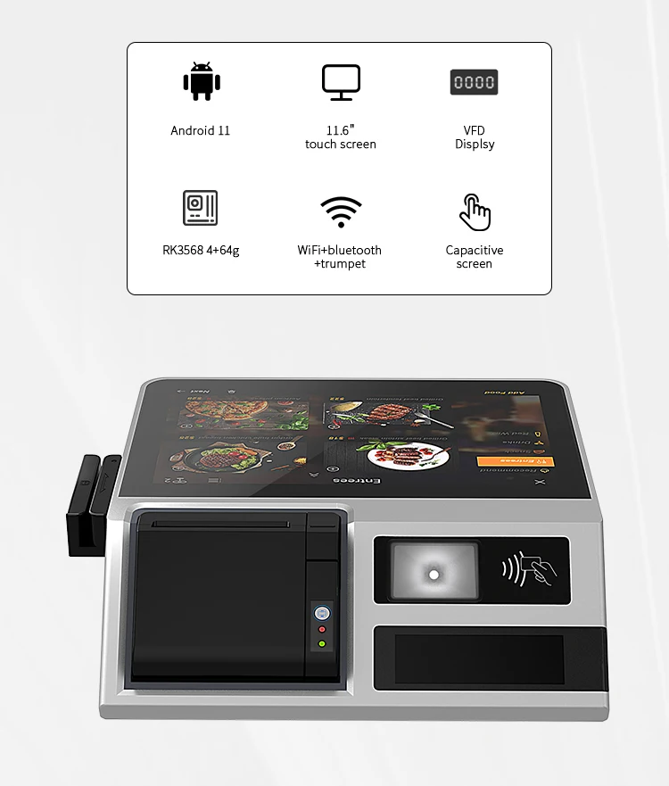DLSUM All in One Offline Pos Machine 11.6 Inch Android Pos Terminal with Printer Pos Systems for Restaurants