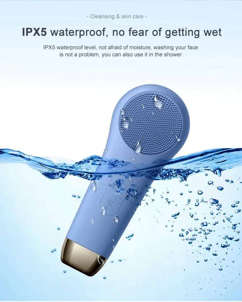 Newest LED Heating and Cooling Waterproof Rechargeable Deep Cleaning Face Scrubber Brush Silicone Facial Cleansing Brush
