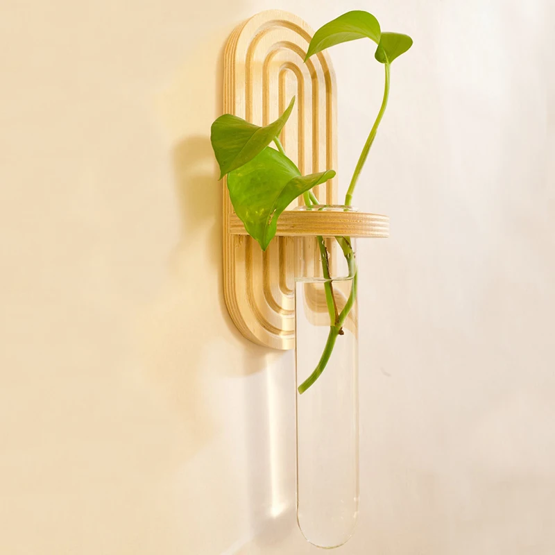 Rainbow Wall Hanging Wooden Hydroponic Plant Propagation Station Glass Test Tube Vase Planter Indoor Plant Stand Holder