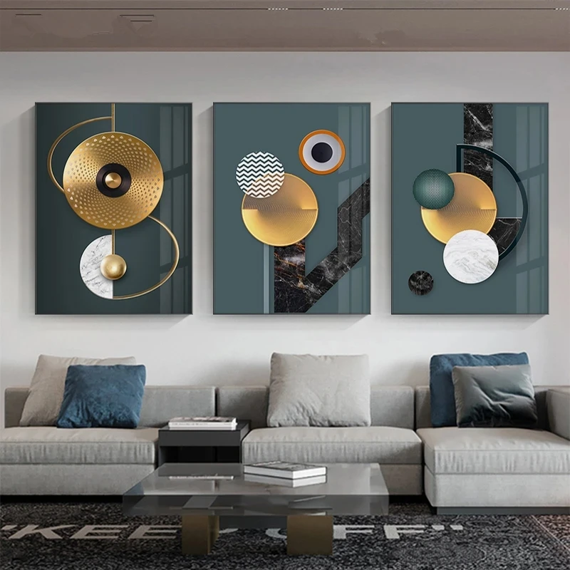 Hotel Light Luxury Wall Art Modern Wall Decor Framed Canvas Prints Glass Painting Pictures for Living Room Decor