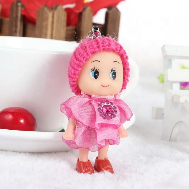 promotional gift 8CM cute girl dolls small plastic doll with keychain