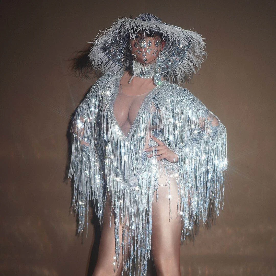 Monos Photoshoot Rhinestone Sequins Fringes One Piece Short Jumpsuit Women Show Club Party Playsuits Stage Dancer Bodysuits