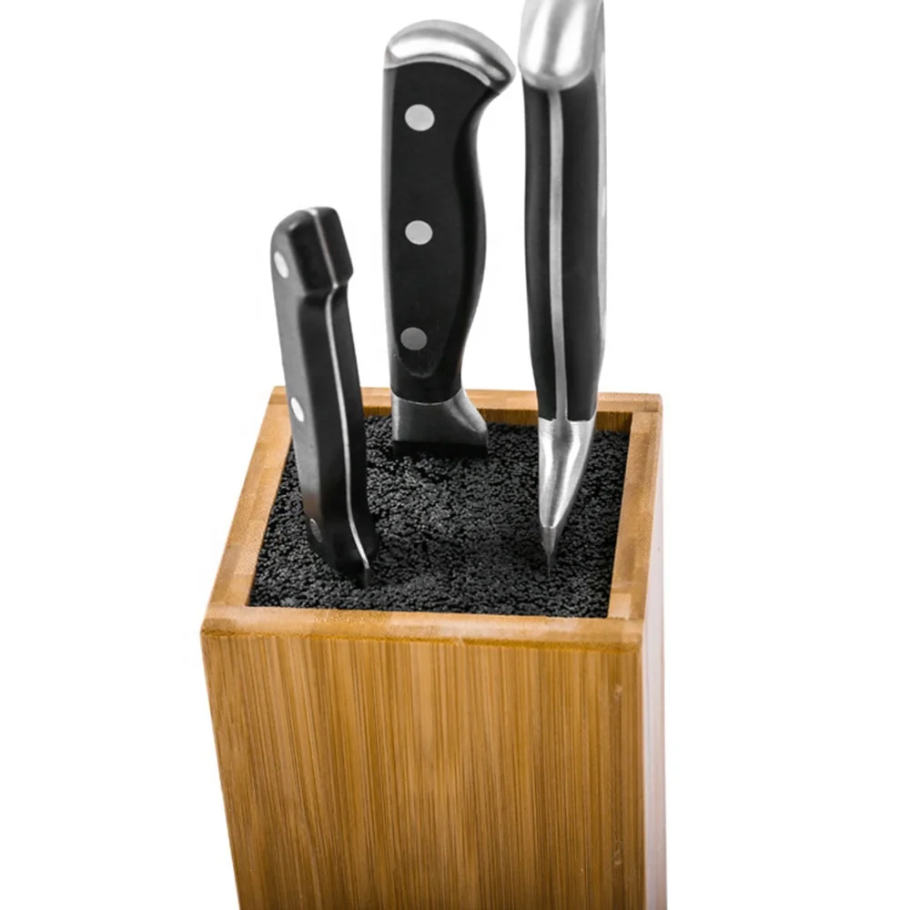 Knife Holder Natural Bamboo Wood Multifunctional Hollow PP Plastic Core Insert Smooth Kitchen Knife Tool Stand Storage Rack