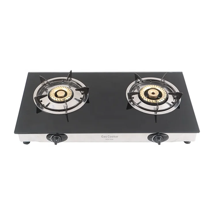 Онлайн оптовый поставщик домашняя двойная горелка на заказ или стандартная тонкая европейская газовая плита с закаленным стеклом сверху