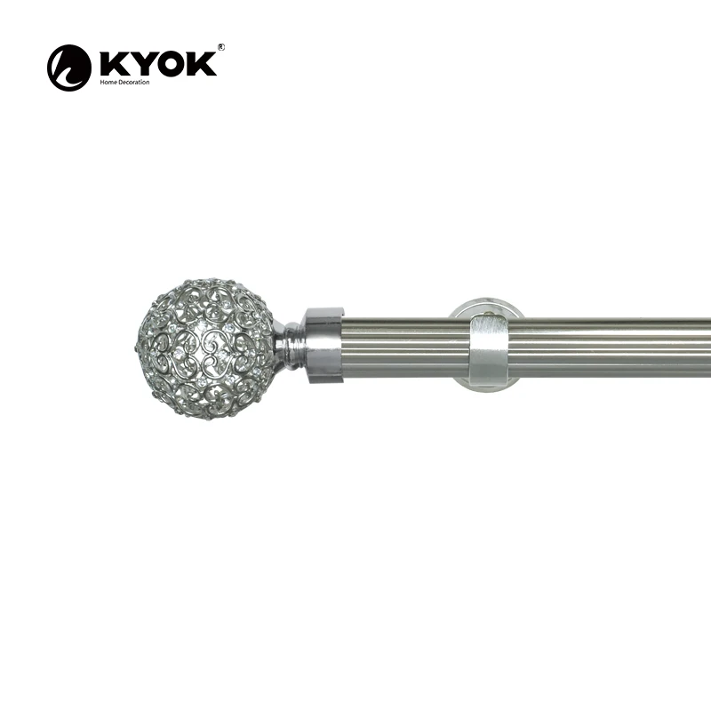 KYOK 2 meter single Factory Price Ball Shaped Shiny si;ver curtain dinial for interior decoration