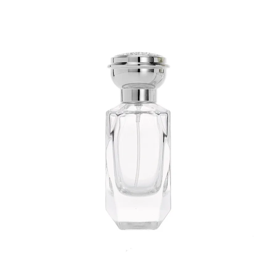 Wholesale high quality fashion transparent 50ml perfume bottles with difference cap glass frascos de vidrio para perfume