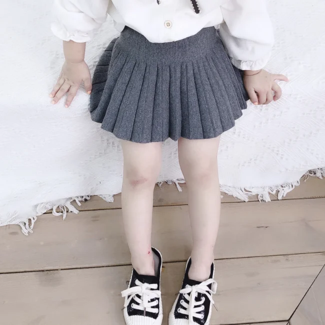 
KS1897 Wholesale girls skirt solid color pleated girl knit skirt 