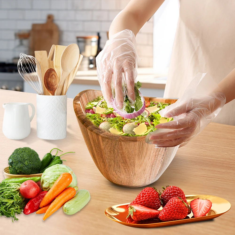 Youlike Oval Acacia Wooden Salad Bowl Set with Wooden Salad Serving Utensils Big Capacity