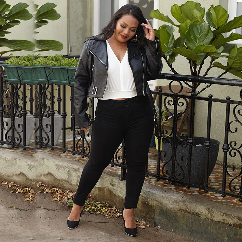 Plus Size 5XL Women PU Material Tassels Decoration Belt Casual Leather Coat Women Jacket