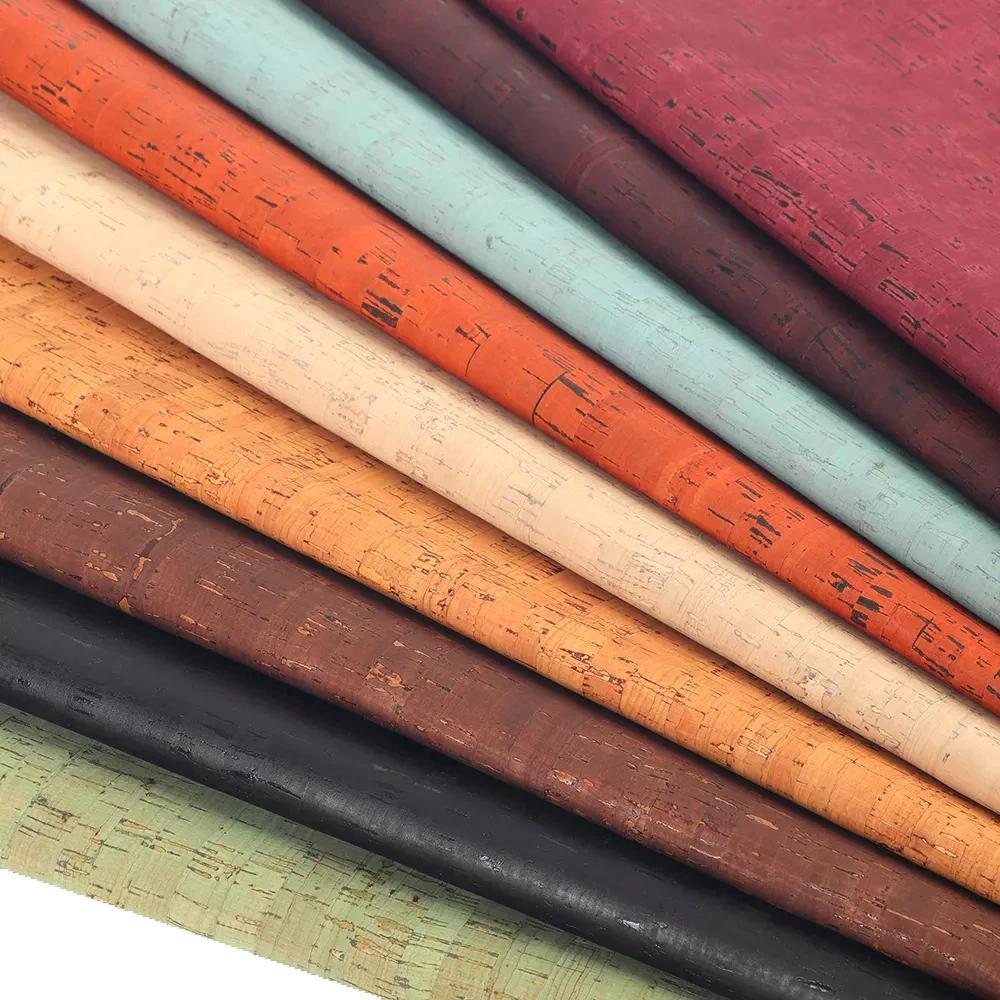 cork fabric roll fashion design different color real cork fabric for shoes and bag making