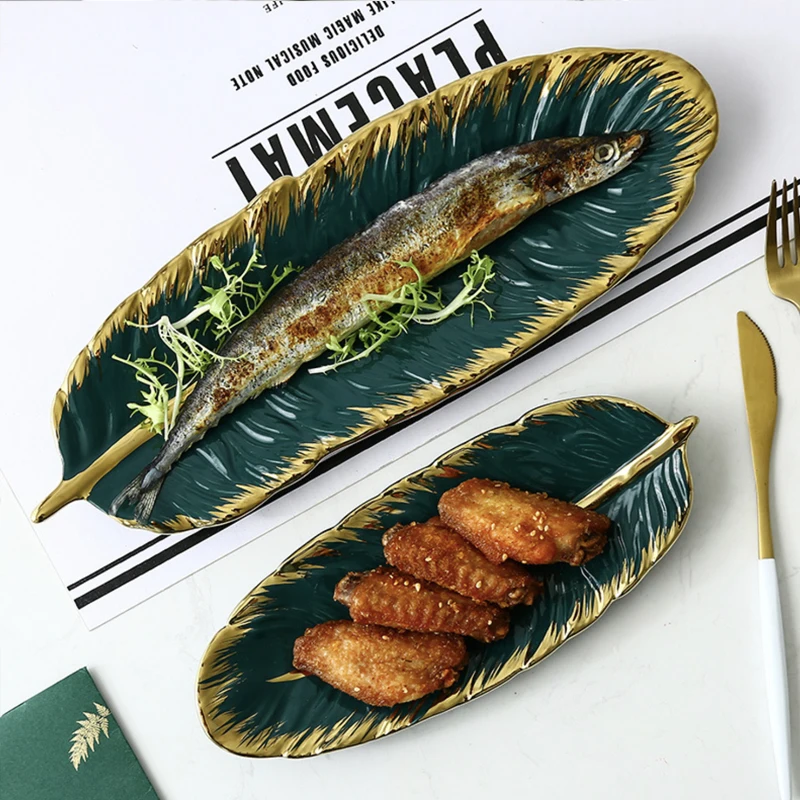 
European-style ceramic tableware creative banana leaf plate snack plate storage tray storage plate 