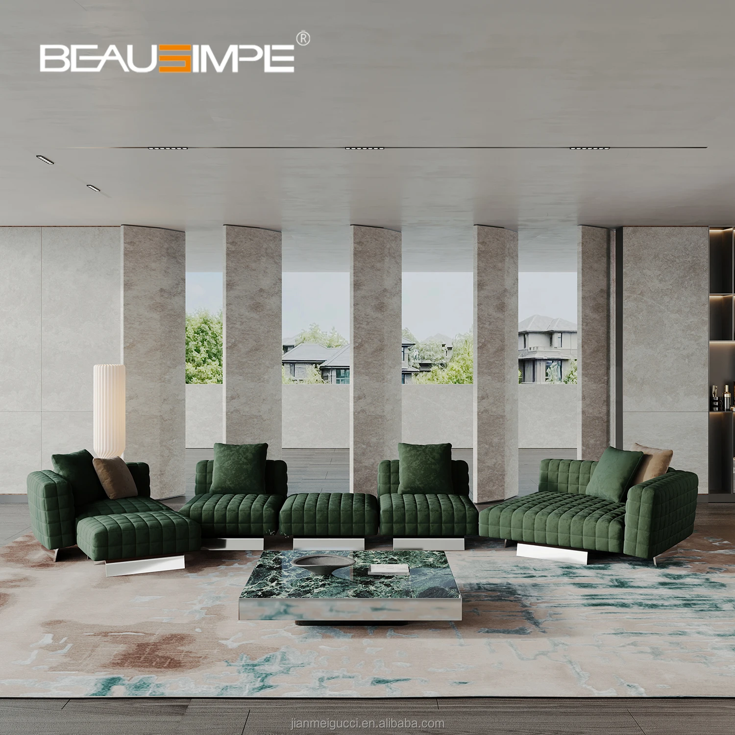 Luxury Multifunctional U-Shaped Sofa SetNubuck leather Corner Sofa With  Modern Design Living Room Furniture 7 Seater Sofa
