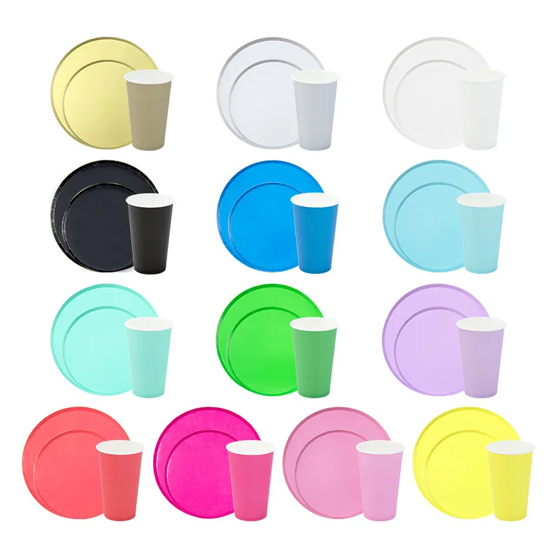 Elegant Pastel Color Paper Plates 9 Inch Green Blue White Silver Black Brown Pink Restaurant Paper Plate New With Cup