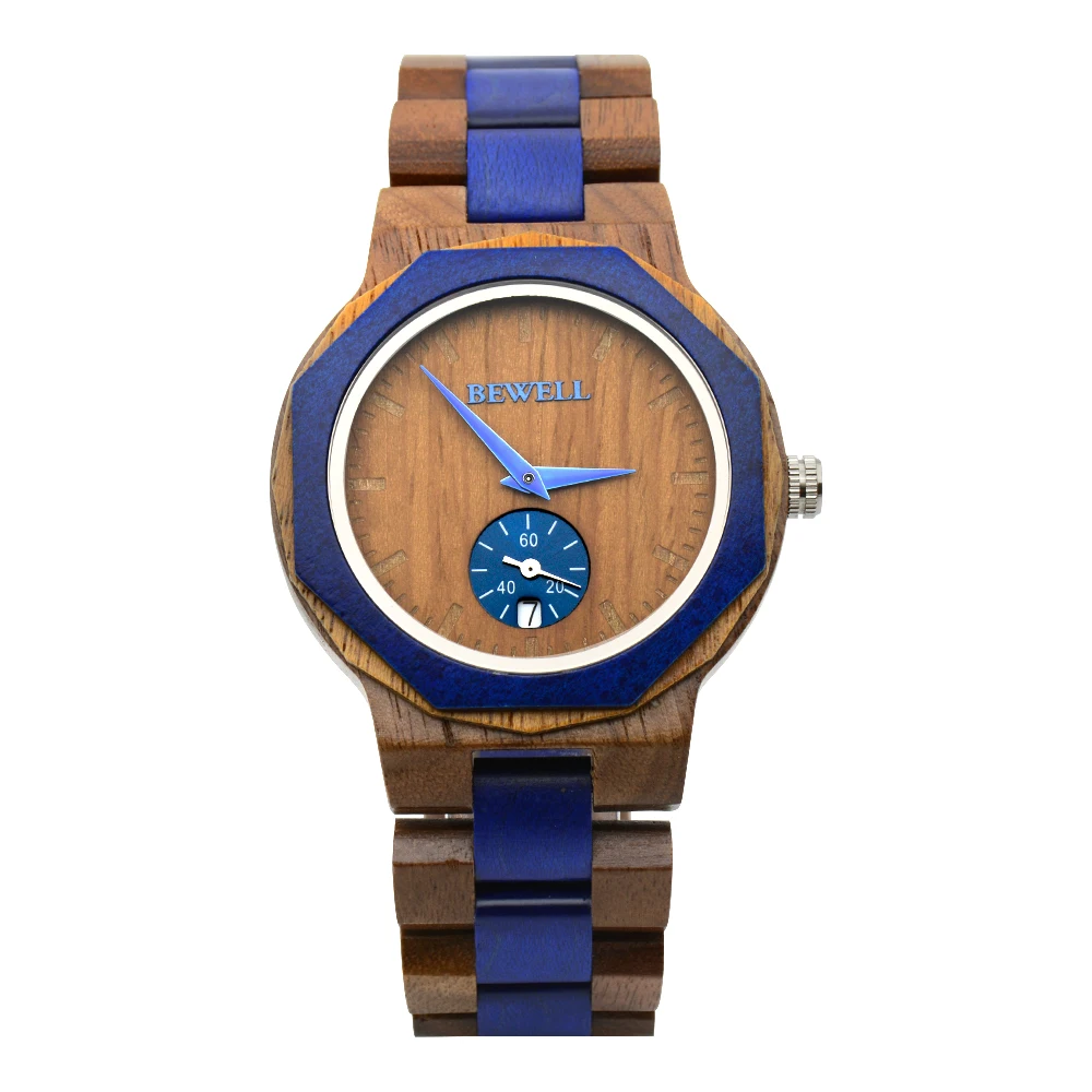 Blue Dyed Wood Watch Best Seller Black Walnut Wooden Dial Watch New Arrival Factory Watch with Your Brand