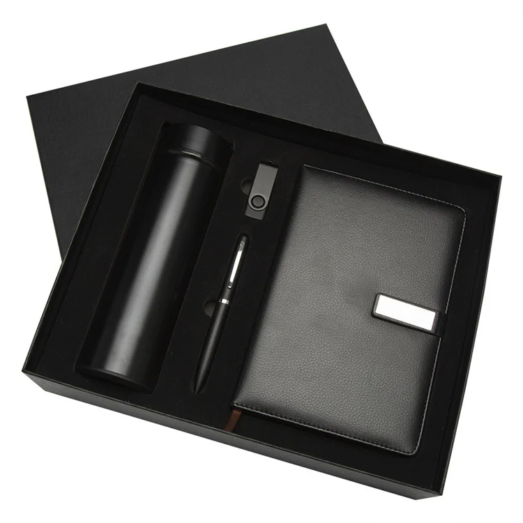 Executive Promotional Business PU Notebook Journal Gift Set with Pen Bottle USB