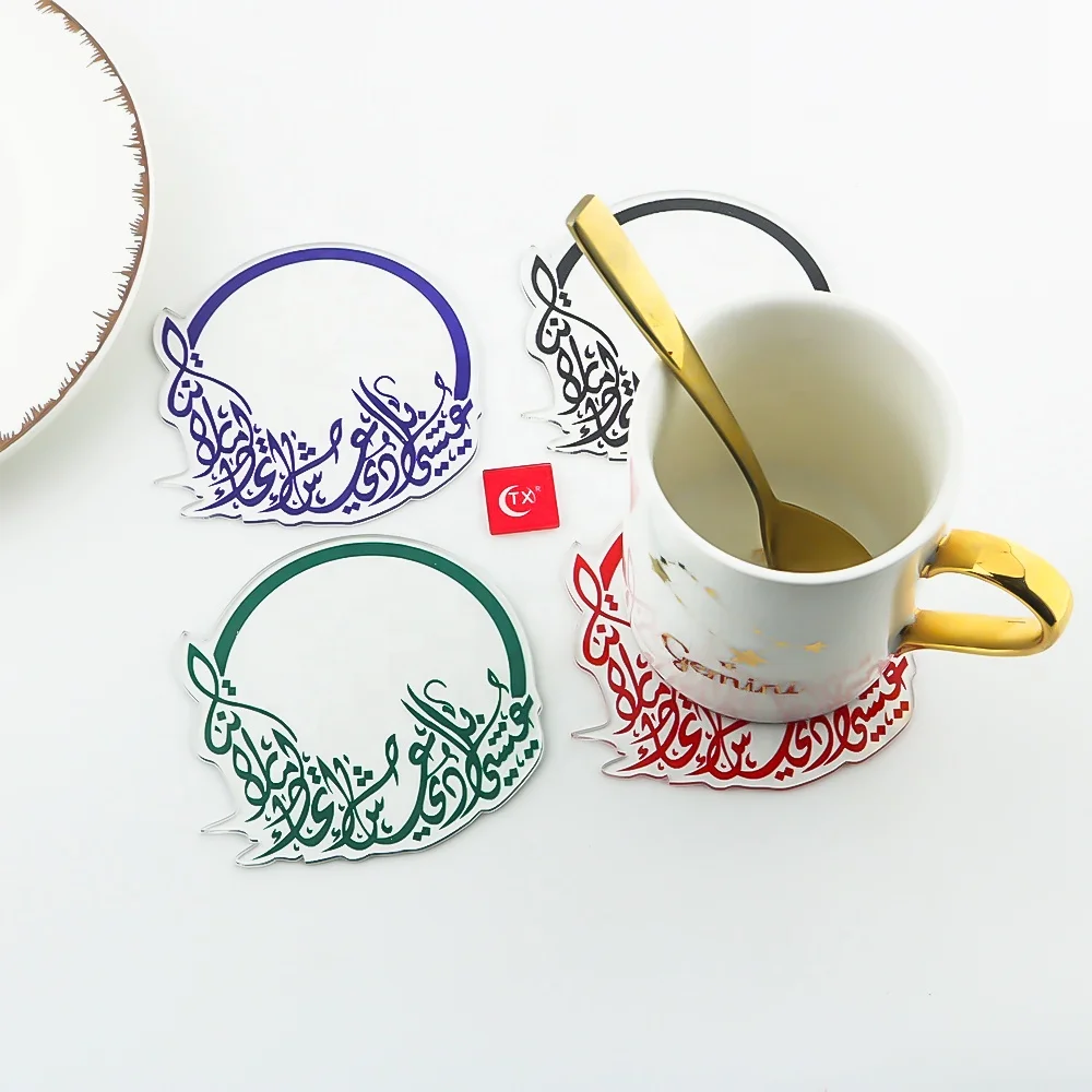 TX Acrylic Arabic Islamic Cup Mats Custom Cup Pad For Home Holiday Decoration Supplier