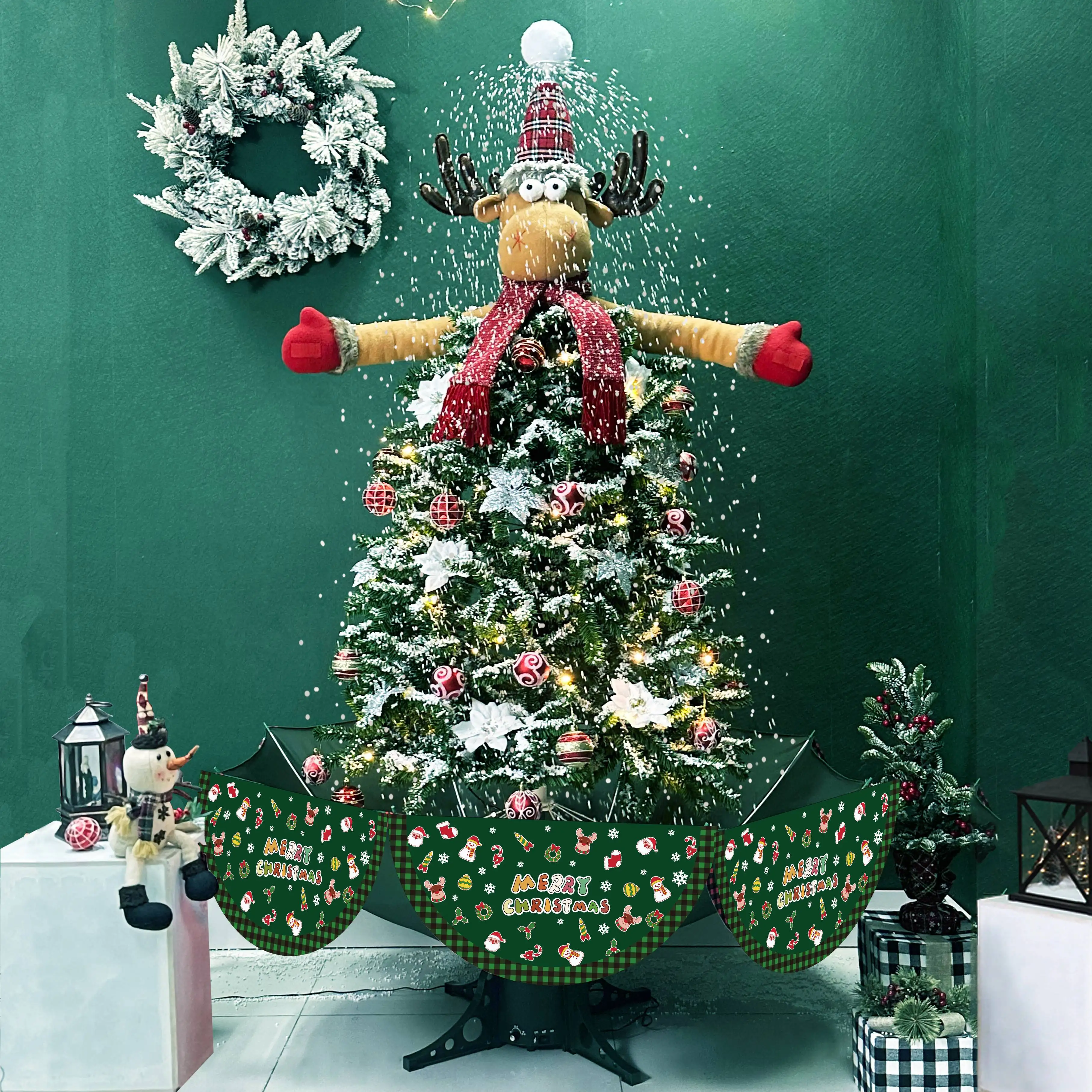 Snowing Christmas Deer Head Hugger Christmas Tree for Xmas Holiday Winter Party Supplies