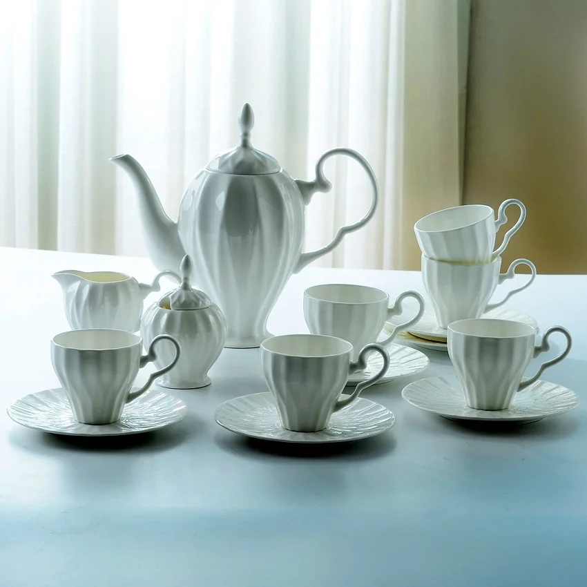 white  ceramic  bone china  British tea  pot  teaware Coffee Set Afternoon coffee set