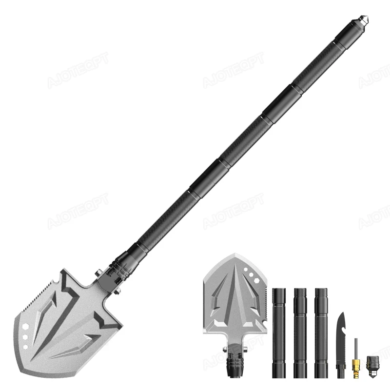 AJOTEQPT New Design Shovelhead Survival Multitool Portable Folding Shovel with 3pcs Adjustable Tube for Backpacking, Emergency