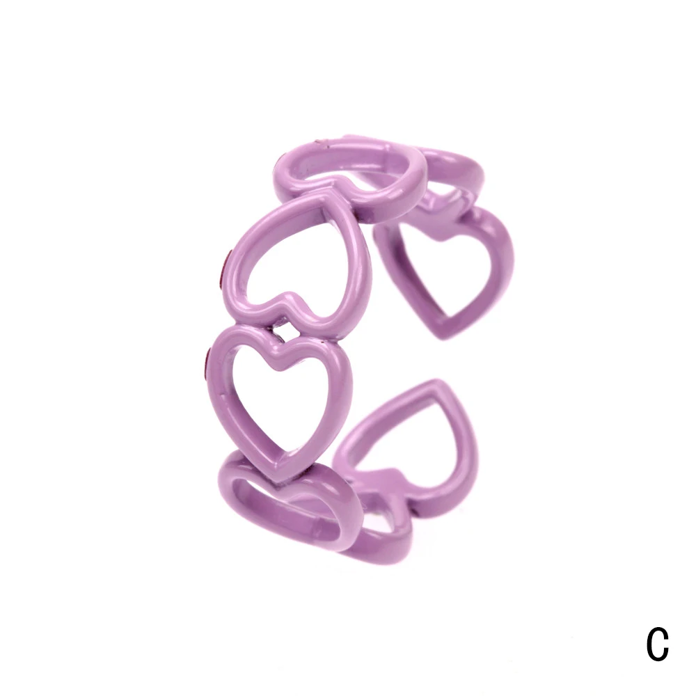  Trend Couple Alloy Heart Open Rings Adjustable Candy Colored Hand Painted Surface Women Fashion Jewelry Factory