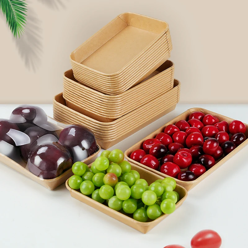 Factory Direct Custom Print  Brown Kraft Paper Sushi Tray Sushi Plates Takeaway Food Package Container