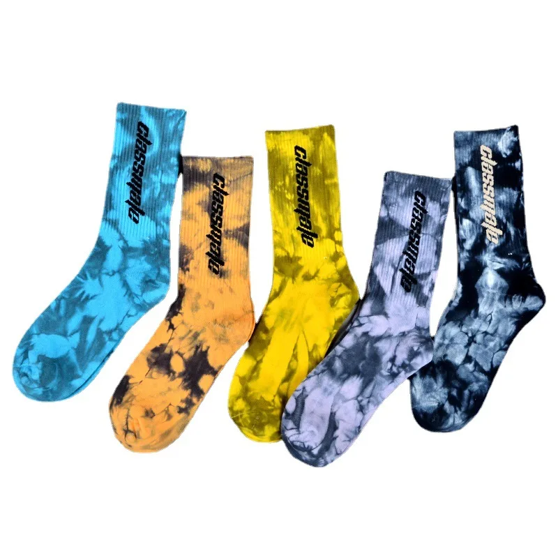 Wholesale Tie Dye Mid Tube Men Fashion Cotton Skateboard Socks Casual Women Unisex Crew Socks