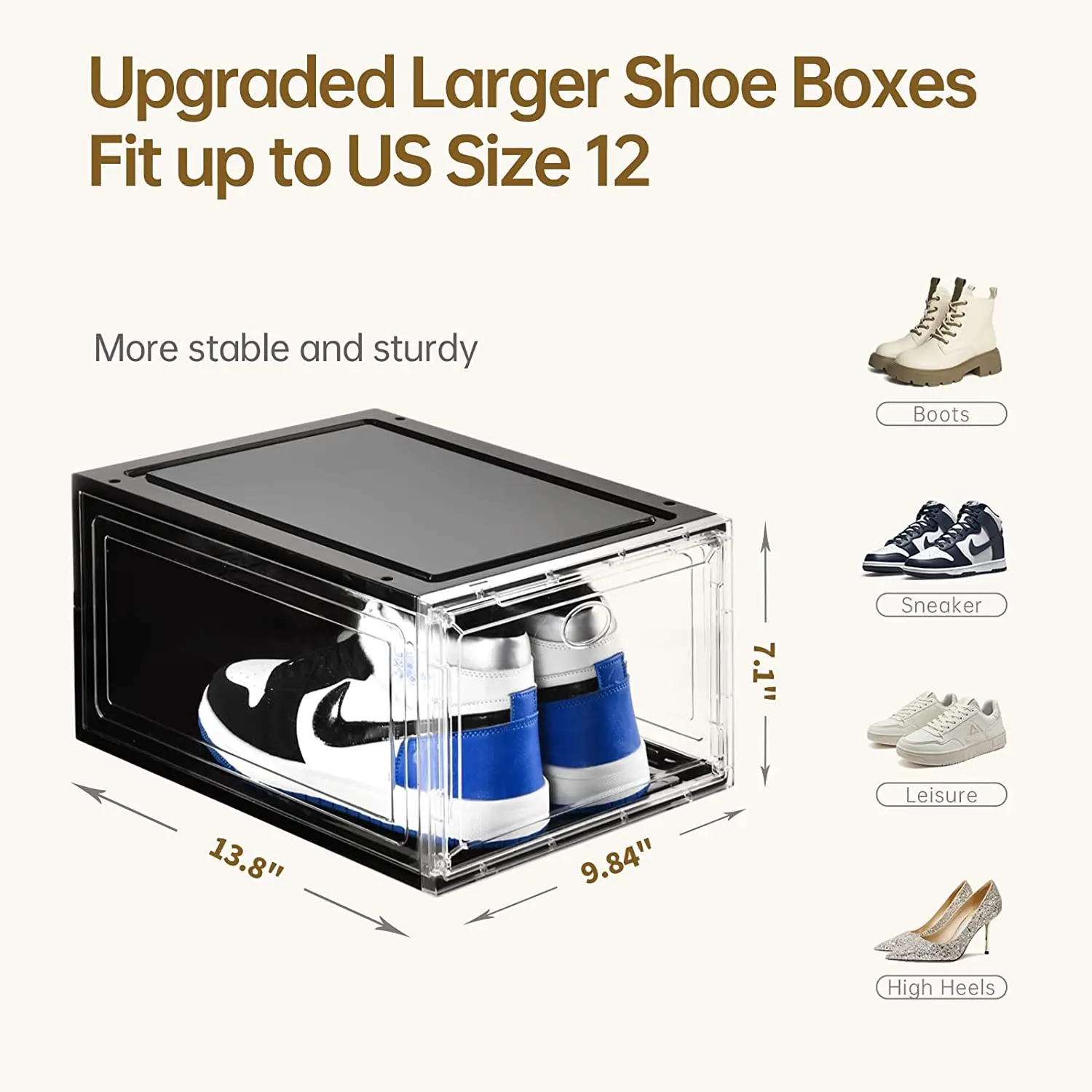 Customization Collapsible Foldable Drawer Clear Soft Case Full Transparent Plastic Organizer Shoe Boxes In Bulk For Tennis Shoe